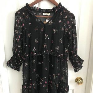 NWT - Girls Black & Floral Print Dress - Sizes M & L